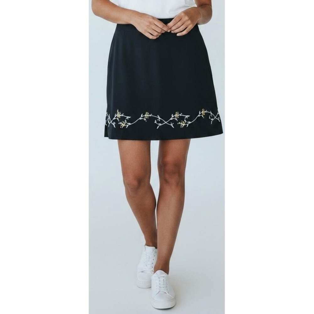 Izod Womens Black Embroidered Floral Hem A-Line Mini Skirt Size 4